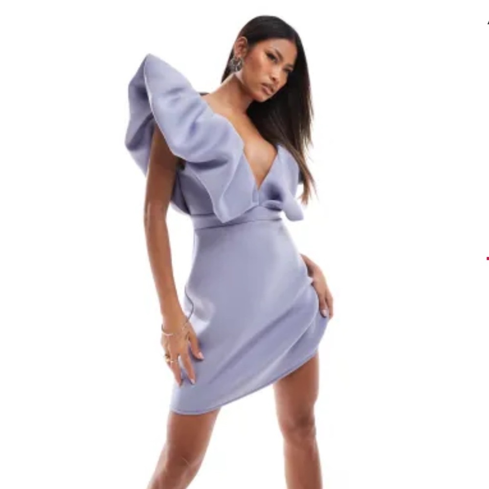 ASOS DESIGN scuba double puff plunge mini dress in lavender/blue Size 4